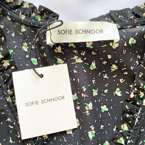 NWT SOFIE SCHNOOR BLACK FLORAL PUFF SLEEVE PEPLUM BLOUSE - S - Picture 7 of 12